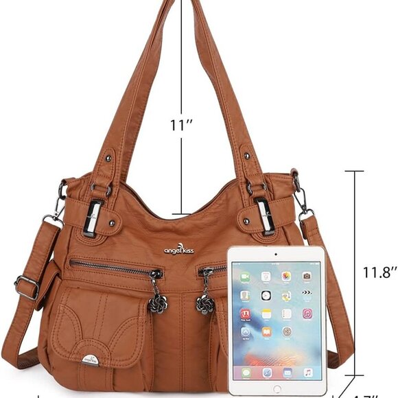 Purses and Women Tote Shoulder Top Handle Satchel Hobo Bags Fashion Washed Leath - Picture 2 of 7